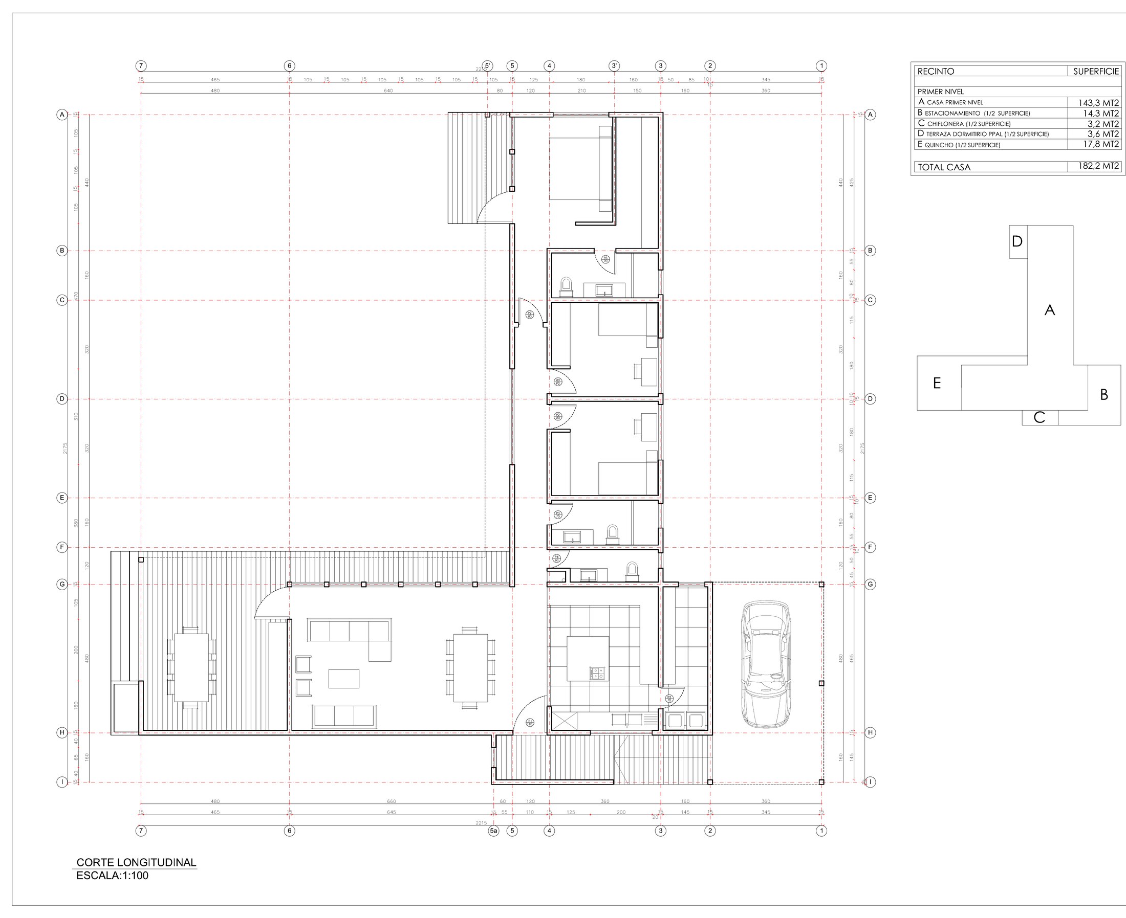 Planta arquitectónica de Casa La Cruzada, primer nivel
